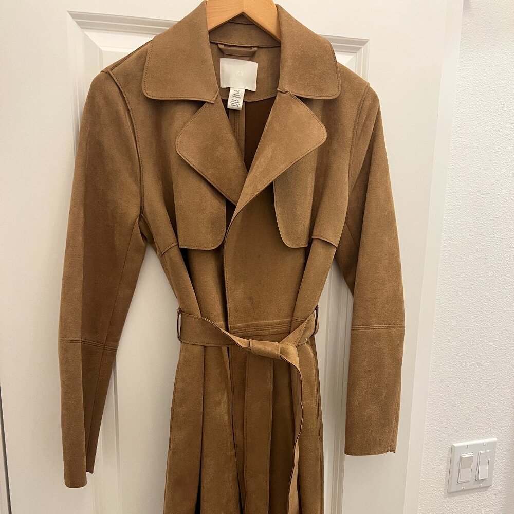 H & M Camel Suede Long Belted Coat NWT XS